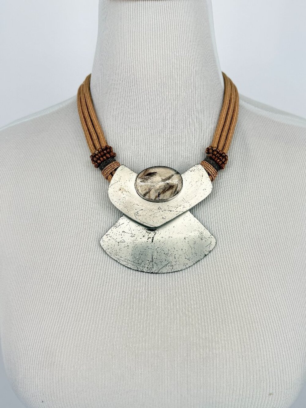 Vintage 80s 90s Eve France Signed Brutalist Wearable Art Necklace Rutilated Quar
